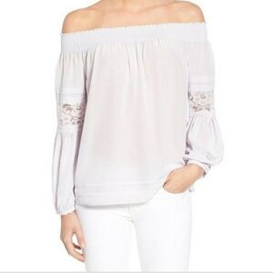 Chelsea28 purple silk boho blouse with lace accent NWT